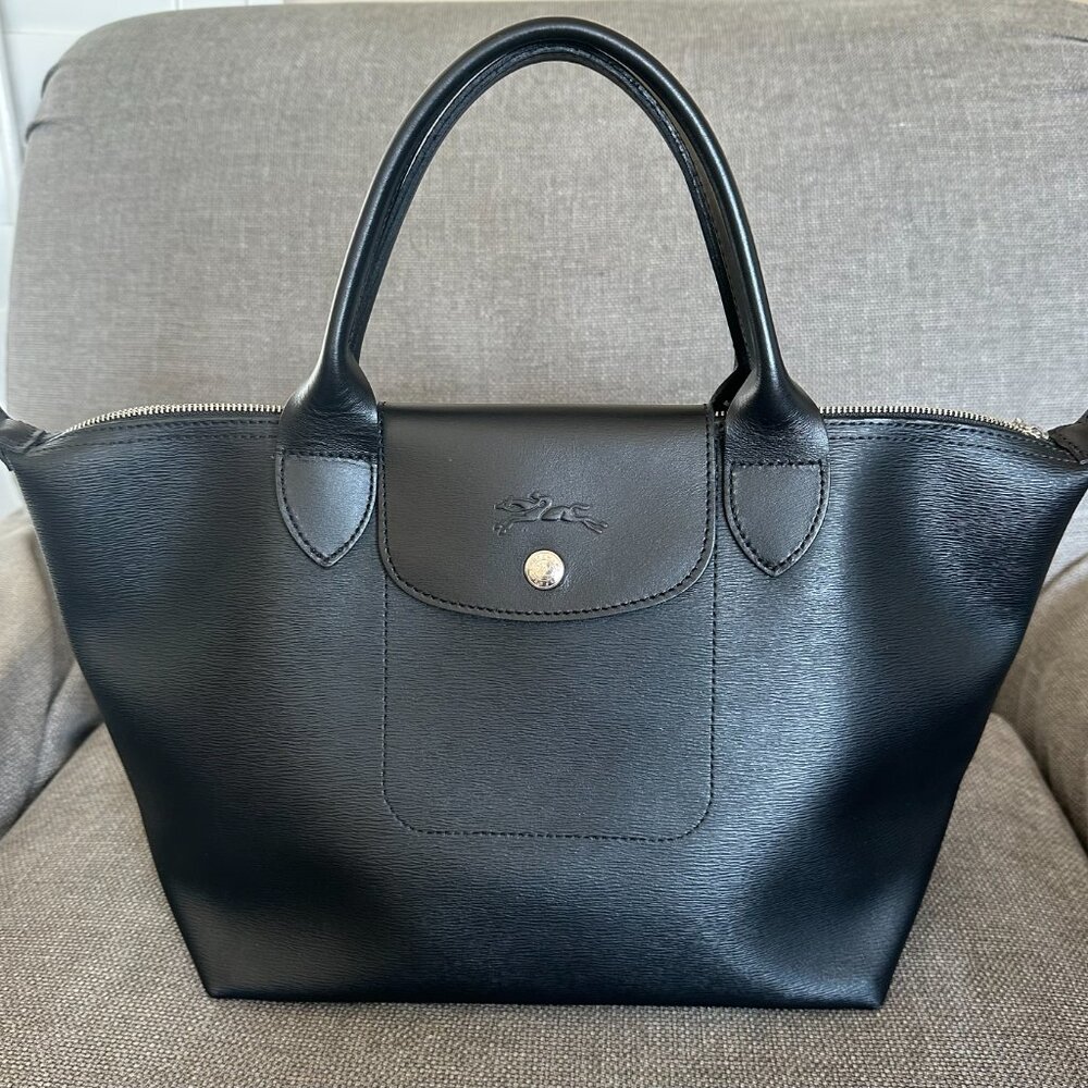 Longchamp Le Pliage Coated Canvas Two-Way City Bag in Black EUC